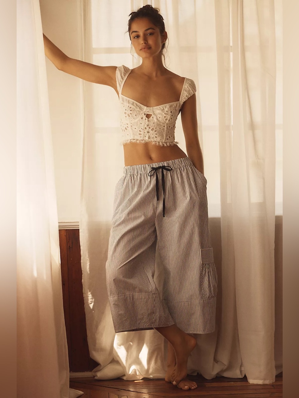 Anthropologie LyreBird Gaucho Wide Leg Barrel Crop Pants Size S Boho Retro Chic
